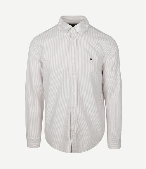 Oxford overhemd streep beige