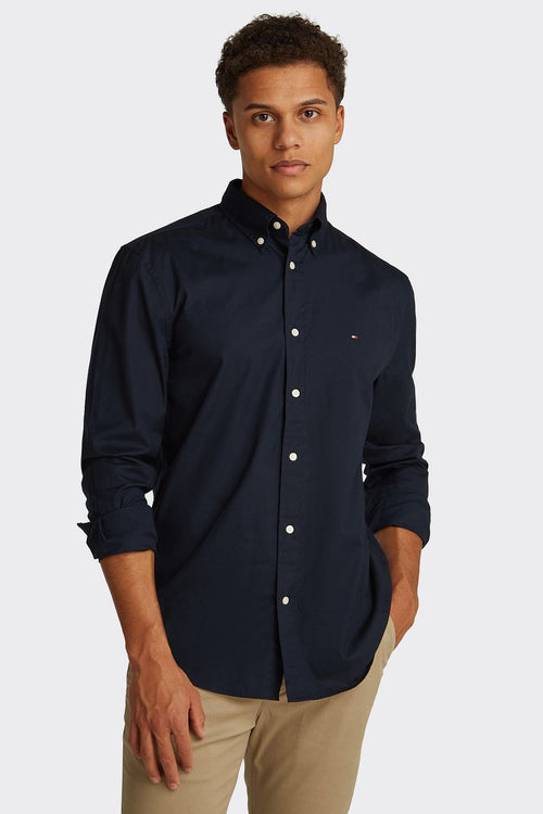 Tommy Hilfiger poplin overhemd flex donkerblauw | Regular-fit