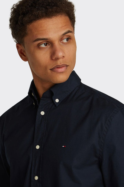 Tommy Hilfiger poplin overhemd flex donkerblauw | Regular-fit