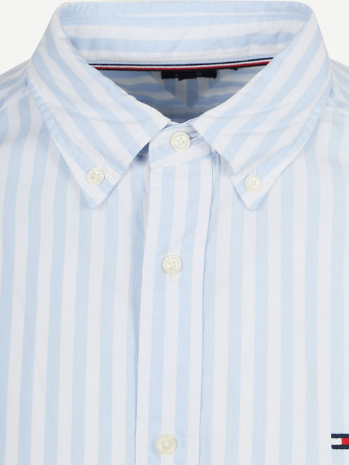 Poplin overhemd streep lichtblauw