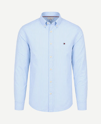 Poplin overhemd streep lichtblauw
