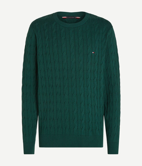 Tommy Hilfiger pullover cable donkergroen | Regular-fit