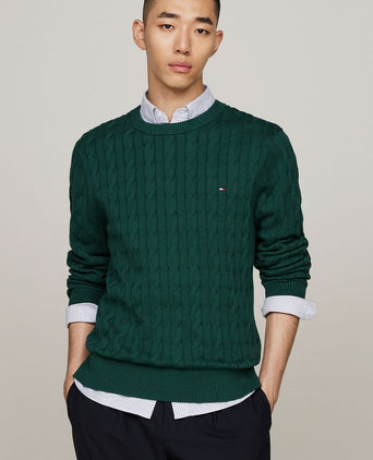 Tommy Hilfiger pullover cable donkergroen | Regular-fit