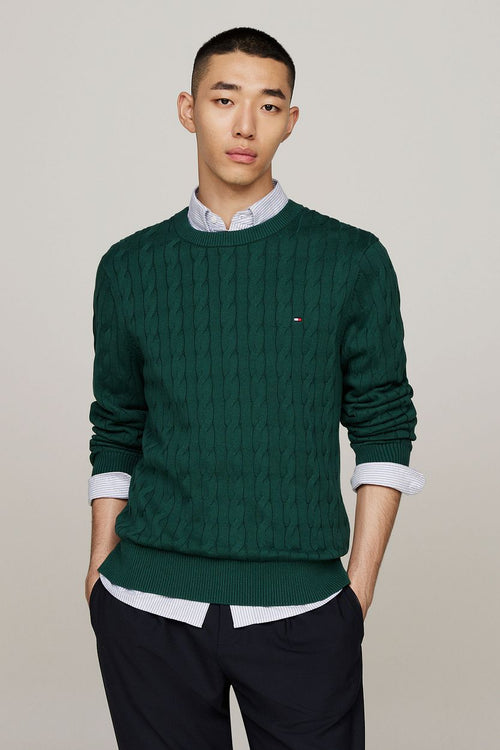 Tommy Hilfiger pullover cable donkergroen | Regular-fit