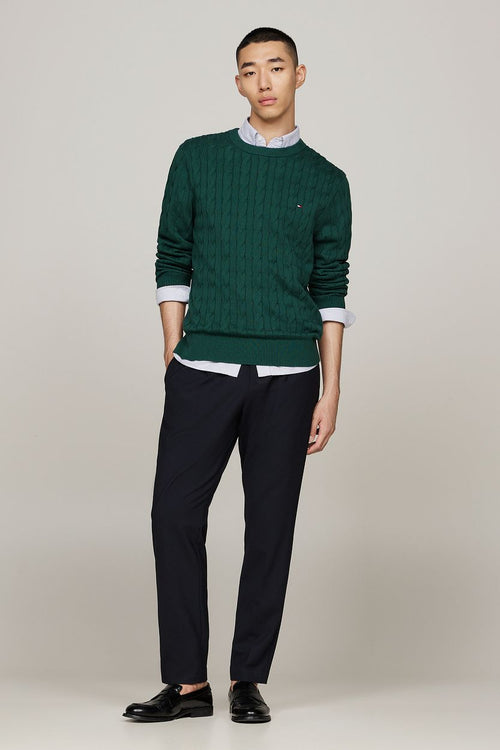 Tommy Hilfiger pullover cable donkergroen | Regular-fit