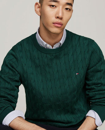 Tommy Hilfiger pullover cable donkergroen | Regular-fit