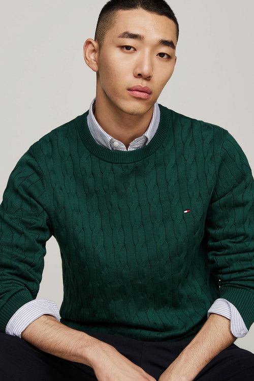 Tommy Hilfiger pullover cable donkergroen | Regular-fit