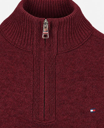 Pullover halve rits lambswool burgundy heather