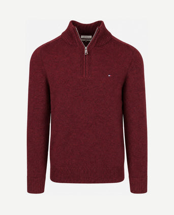Pullover halve rits lambswool burgundy heather