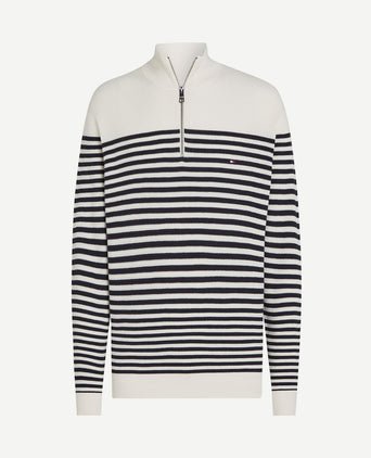 Racking half-zip structure streep wit donkerblauw