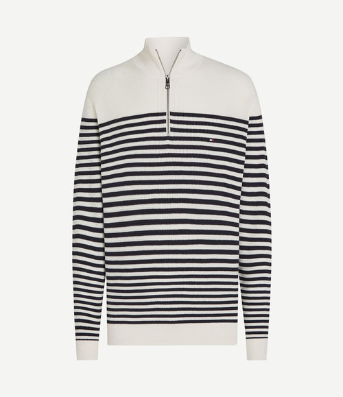 Racking half-zip structure streep wit donkerblauw