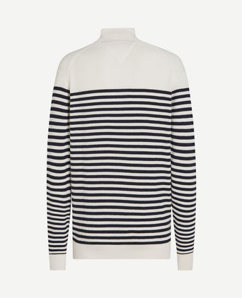 Racking half-zip structure streep wit donkerblauw