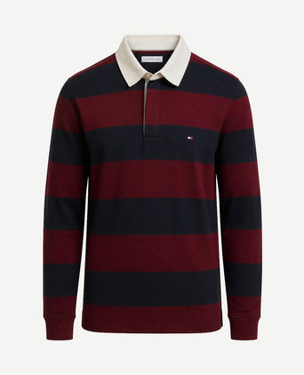 Rugby polo streep burgundy donkerblauw