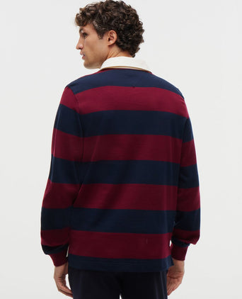Rugby polo streep burgundy donkerblauw