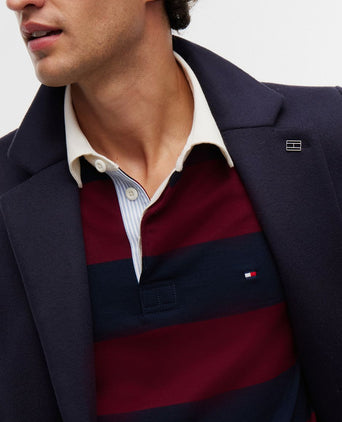 Rugby polo streep burgundy donkerblauw