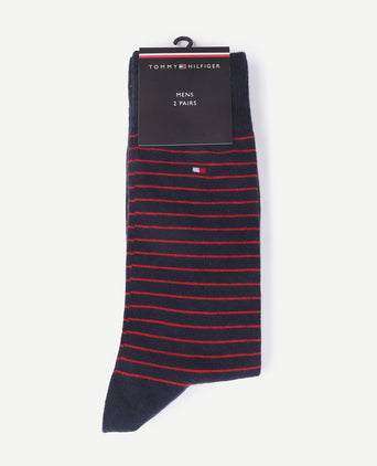 Sokken 2 paar donkerblauw streep