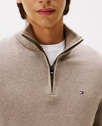 Tommy Hilfiger halve rits trui camel | Regular-fit
