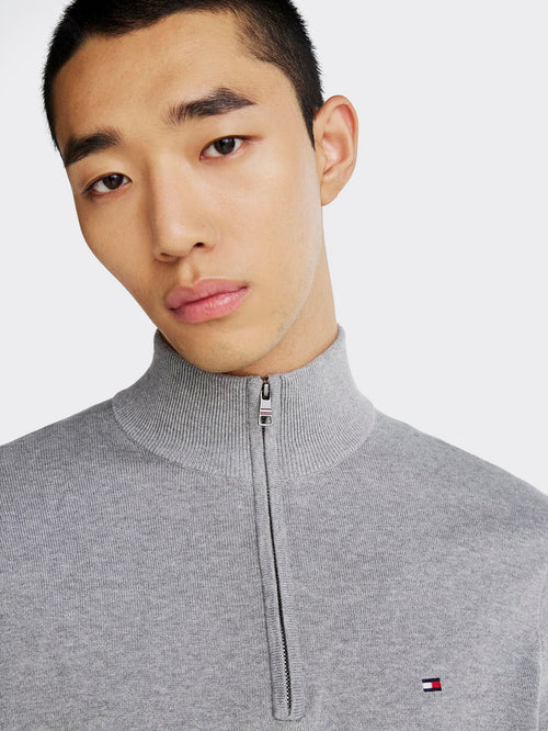 Tommy Hilfiger halve rits trui essential grijs | Regular-fit