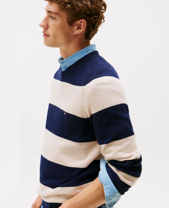 Tommy Hilfiger trui lamswol streep donkerblauw | Regular-fit