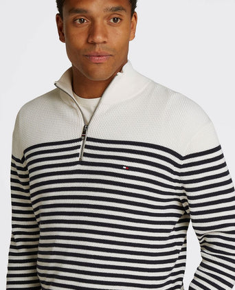 Racking half-zip structure streep wit donkerblauw