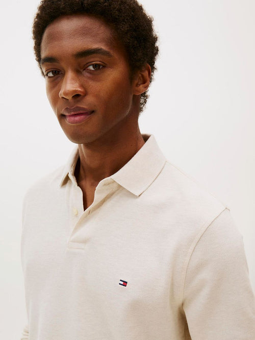 Longsleeve polo melange ecru