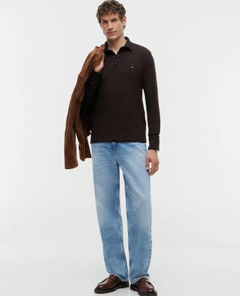 Longsleeve polo bruin