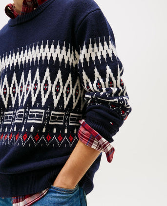 Fairisle trui print donkerblauw