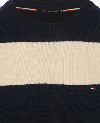 Trui lamswol streep donkerblauw