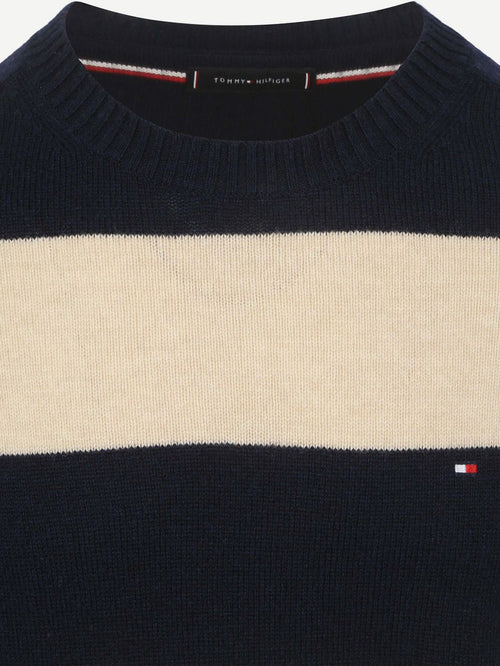 Trui lamswol streep donkerblauw