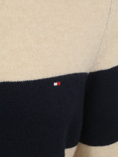 Trui lamswol streep donkerblauw
