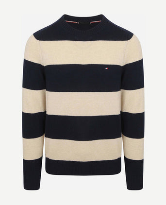 Tommy Hilfiger trui lamswol streep donkerblauw | Regular-fit