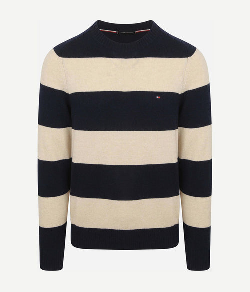 Tommy Hilfiger trui lamswol streep donkerblauw | Regular-fit