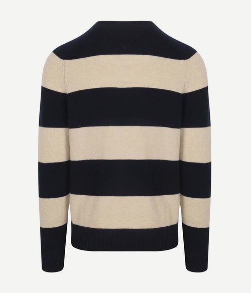 Tommy Hilfiger trui lamswol streep donkerblauw | Regular-fit