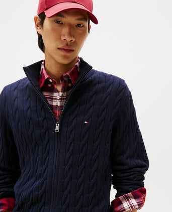 Tommy Hilfiger vest zip cable donkerblauw | Regular-fit