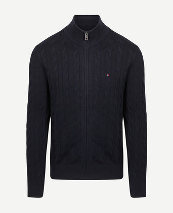 Tommy Hilfiger vest zip cable donkerblauw | Regular-fit