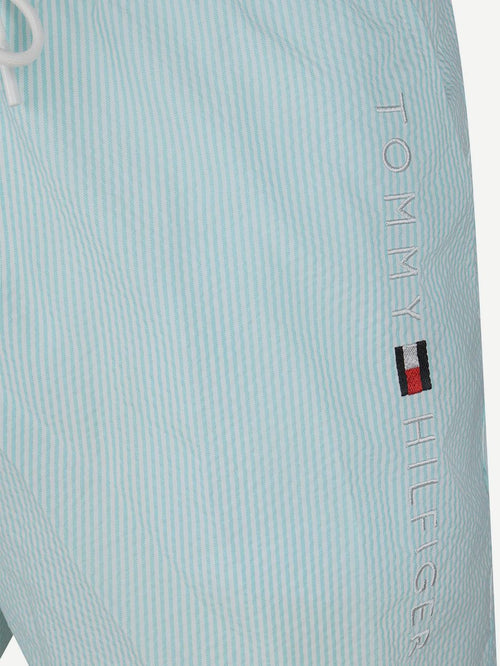 Zwembroek drawstring seersucker aqua