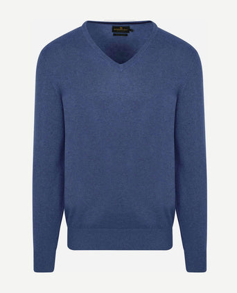 Trui cashmere v-hals kobaltblauw
