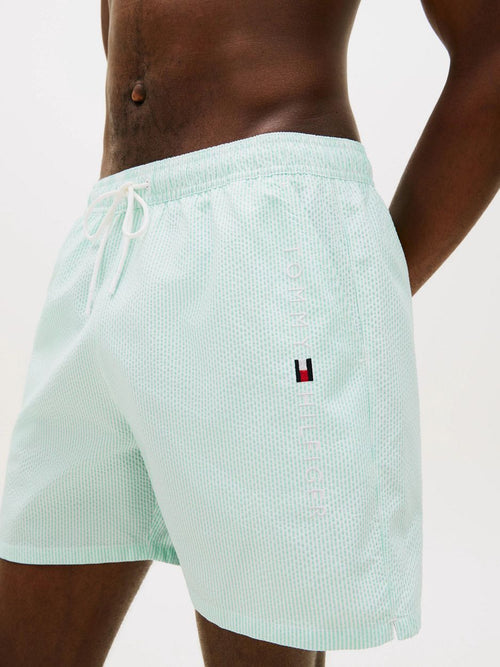 Zwembroek drawstring seersucker aqua