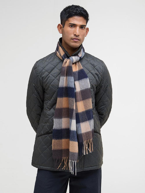 Barbour sjaal tattersall donkerblauw beige