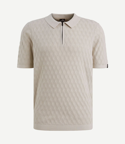 Knitted poloshirt half-zip ecru