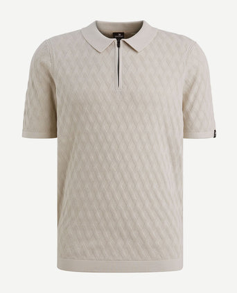Knitted poloshirt half-zip ecru