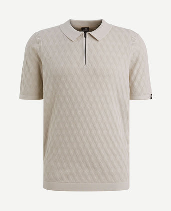 Knitted poloshirt half-zip ecru