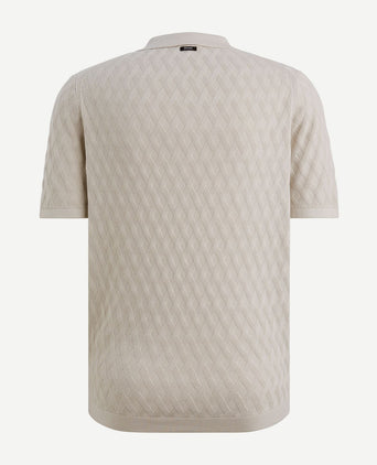 Knitted poloshirt half-zip ecru