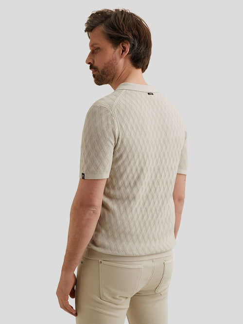 Knitted poloshirt half-zip ecru