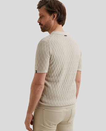 Knitted poloshirt half-zip ecru