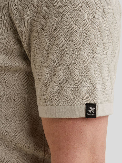 Knitted poloshirt half-zip ecru