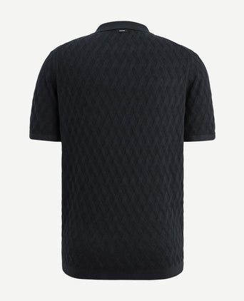 Knitted poloshirt half-zip donkerblauw