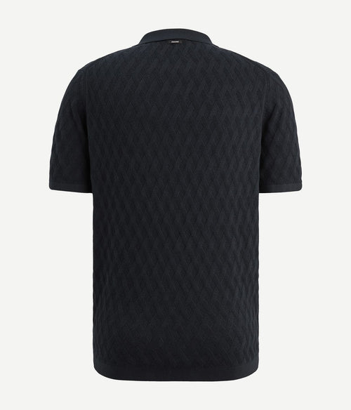 Knitted poloshirt half-zip donkerblauw