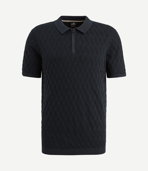 Knitted poloshirt half-zip donkerblauw