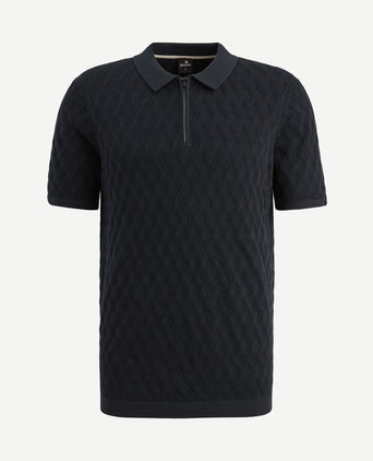 Knitted poloshirt half-zip donkerblauw